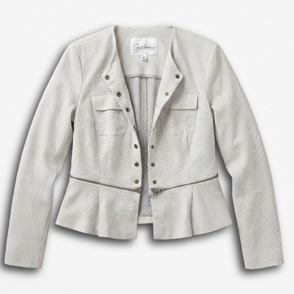 Carol Anderson by Invitation Grey Check Peplum Blazer Jacket‎ Size 6